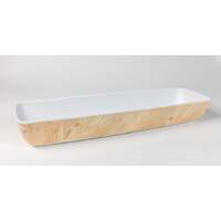 Melamine Rectangular Bowl -- Woodgrain Exterior White Interior 