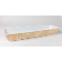 Melamine Rectangular Bowl -- Woodgrain Exterior White Interior 