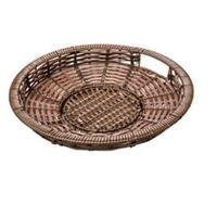 Polywicker Basket Round Shallow with Handles - CHOCOLATE 