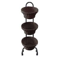Mobile Stand with 3 Round Polywicker Baskets - CHOCOLATE