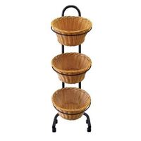 Mobile Stand with 3 Round Polywicker Baskets - NATURAL