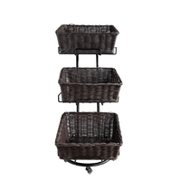 Mobile stand with 3 Rectangular Slant Sided P/wicker baskets Chocolate