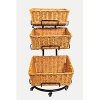 Mobile Display Stand Plus Three Slanted Rectangular Wicker Baskets