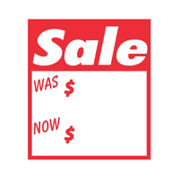 Self Adhesive Promotional Labels Sale  Was/Now - Roll of 250