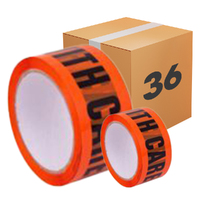 36 Rolls of Handle with Care Fluro Orange Packing Tape - 48MM x 66M