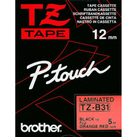 TZ-B31 PTouch Labelling Tape TZ 12mm and 24mm -- BLACK on FLUORO ORANGE*