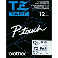 Ptouch Iron On Fabric Tape 12mm 3 metres Blue On White