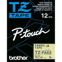 TZ-FA63 PTouch Tape Iron On Fabric Tape 12mm -- BLUE on YELLOW*