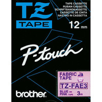TZ-FAE3 PTouch Tape Iron On Fabric Tape 12mm -- BLUE on PINK*