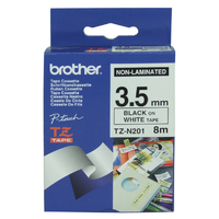 TZ-N201 PTouch Tape 3.5mm Non-Laminated -- BLACK on WHITE*